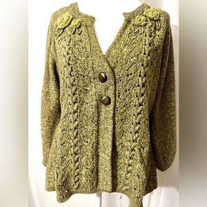 DKNY Vintage Chunky Cardigan With V-Neck And 2 Gold Buttons Size Medium
